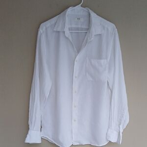 Classic White Linen Button-Up Shirt Mens Medium